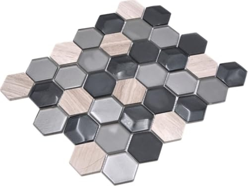 Mosaik Fliese Genomskinlig grå hexagon glasmosaik kristall sten för vägg BAD WC DUSCHE KÖ FLIESENSPIEGEL TEKLID BADWANNING Mosaikmatta Mosaikplatta