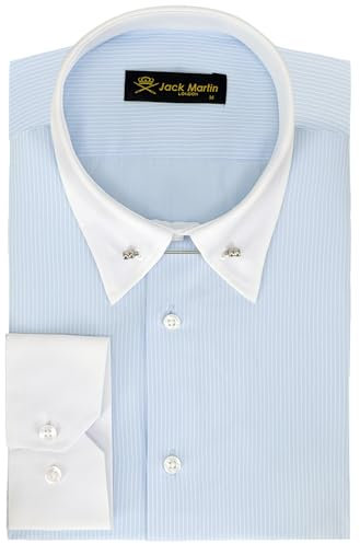 Jack Martin - Gestreiftes Hemd mit Pin-Kragen – Formelle Herren Hochzeits und Anzughemden mit Nadelkragen (Hellblau, M)