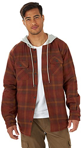 Wrangler Authentics herr Long Sleeve Quilted Lined Flannel Shirt Jacket With Hood Skjorta