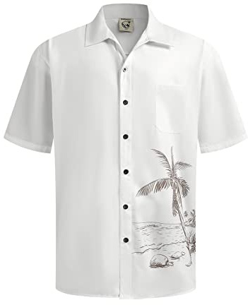 Hardaddy Men's Hawaiian Shirt Short Sleeves Coconut Printed Button Down Summer Beach Casual Shirts White XXL