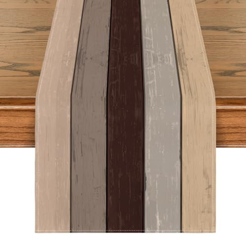 Artoid Mode Braun Planken Antik Alt Rustikal Holz Herbst Tischläufer, Saisonnal Küche Tisch Dekoration Drinnen Urlaub Party Dekor 40x140 cm