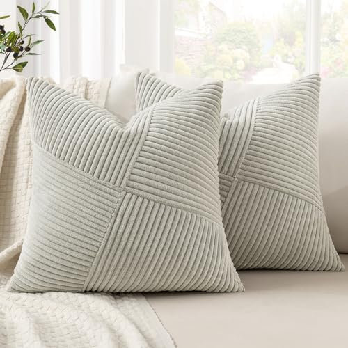 MIULEE Kissenbezug 40x40 Grau Kordsamt 2er Set Kissenbezüge Zierkissenbezug Kissenhülle Sofakissen Dekokissen Streifen Muster Patchwork Design für Wohnzimmer