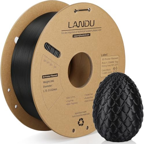 LANDU PLA Filament 1.75mm 1KG 3D Printer Filament Black PLA Dimensional Accuracy +/- 0.02mm Filament 3D Printing Materials 2.2lbs Cardboard Spool for Most FDM 3D Printers