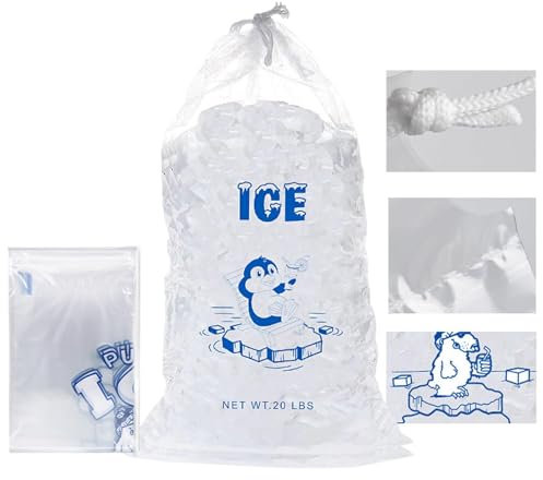 Confezione da 30 sacchetti per il ghiaccio da 9,1 kg con coulisse, sacchetti riutilizzabili, 45 x 28 cm, resistenti per macchine del ghiaccio, vuota, sacchetti per ghiaccio resistenti