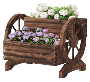 Wooden Planter Box,Garden Planter with Wheels for Flowers,Vegetables,Plant Pots for Indoor & Outdoor Garden Home Plants, Flower Cart for Patio Garden Balcony (Carbonised colour (Dark Brown))