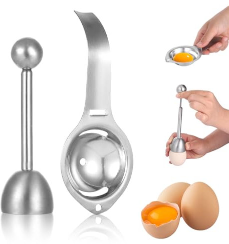Eieröffner und Eigelbtrenner Set, Eierköpfer Edelstahl und Eiertrenner Edelstahl, Eieröffner für Gekochte Eier, Eierschalenöffner, Eierschäler für Gekochte Eier, Eierschalensollbruchstellenverursacher