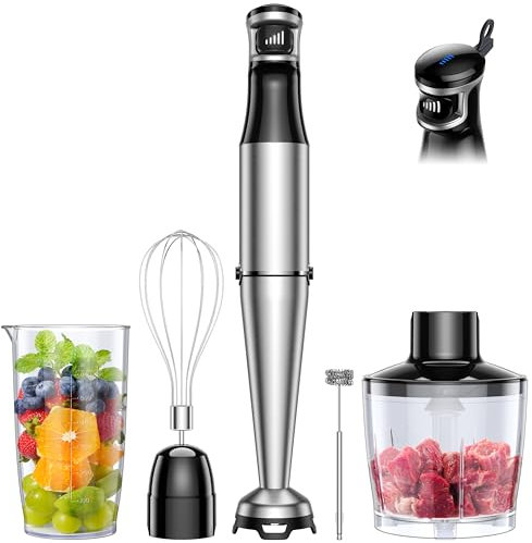 Hand Blender, Soft Start Variable Speed 5 In 1 Stick Blenders For Kitchen 1100w Scratch Resistant Immersion Blender With Whisk, Milk Frother, 800ml Beaker, 600ml Chopper For Soup Smoothies