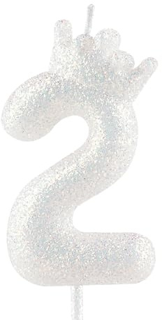 Velas de cumpleaños de corona blanca con purpurina, vela blanca clásica con números de cumpleaños para decoración de pasteles, bodas, aniversarios, celebraciones, suministros de fiesta feliz