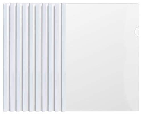 10 Dossiers A4 transparents à reliure coulissante, Chemises à rabat pour documents scolaire/bureau/maison, Lot de 10 pochettes plastique pour rapports/courriers (Dossiers-B)
