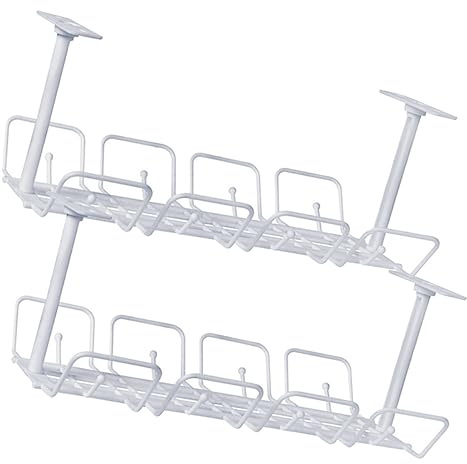 OFFIGAM Organisateur de Câbles sans Perçage Réutilisable Blanc sous Bureau en PP Bureau Support de Rangement Pratique 2 Pièces pour Gestion des Câbles