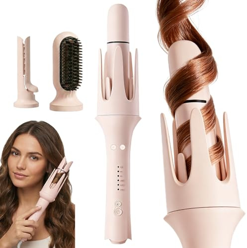 3 In 1automatic Curling Iron - Hair Curler Automatic Rotating with Straightener +1.25 Curling Barrels+Volumizing Curling - 3 Temp Self Curling Hair Curler,Anti-Scald,Tangle-Free,Lightweight for Travel