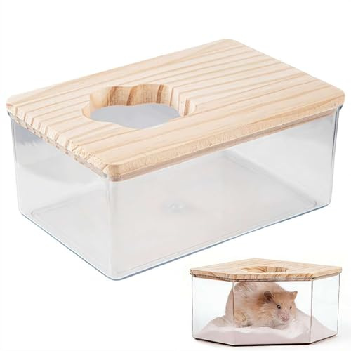 Baño de arena para hámster, baño de arena para hámsteres, diseño transparente, ofrece un espacio acogedor para tu mascota (C)