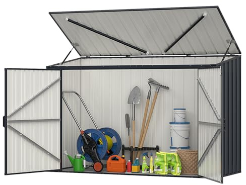 COSTWAY Caseta Jardin Exterior 1,5m2, 1600L, 193 x 86 x 127 cm, Cobertizo Jardin Exterior, Tapa Abatible y 2 Puertas con Cerradura, Acero, Pistones de Gas, Techo Inlinado, Contenedores de Basura