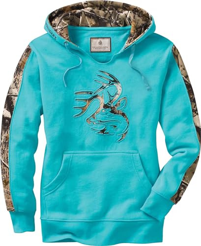 Legendary Whitetails Womens Camo Hoodie Comfy V-Neck with Kangaroo Pocket Pullover Sweatshirt, Glacier, SML