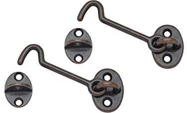 QCAA Forged Brass Cabin Hook Latch & Eye, 3, Antique Copper, 2 Pack, Made in Taiwan