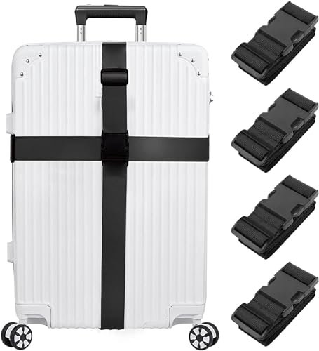 Newthinking Gepäckgurte für Koffer, strapazierfähig, verstellbare Koffergurte mit Schnalle, Gepäckgurte, Koffer-Identifikationsbänder für Reisekoffer, 3,8 x 200 cm, 4 Stück