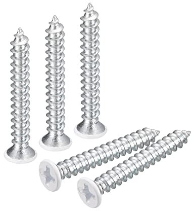 QUARKZMAN ST4x30mm Bianco Viti Auto Autofilettanti Viti 25pz Metallo Piatta Testa Croce Viti per Legno per Falegnameria Testa Piatta Phillips Universale