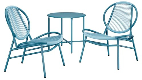 SONGMICS Set di 3 Mobili da Giardino Trattoria, Sedie Acapulco, Sedie da Esterno, Tavolino e 2 Sedie, Set di Mobili per Interni ed Esterni, Portico del Balcone, Blu Lago GGF021L01