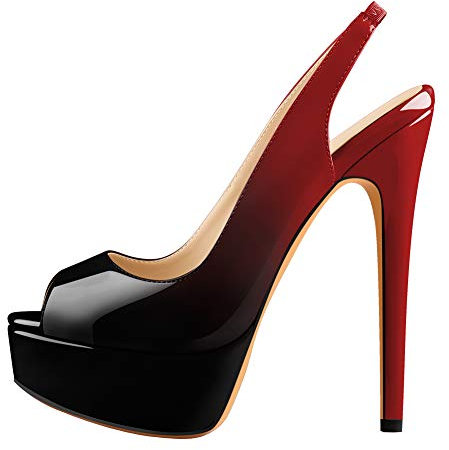 MissHeel Plateau Slingbacks High Heels Stilettos Damenschuhe Abendschuhe Schwarz Rot Farbverlauf EU 46