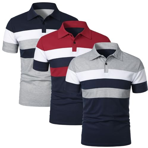 HOTIAN Polo de manga corta para hombre, talla grande, ligera, transpirable, polo básico, para negocios, tiempo libre, manga corta, Ny+rd+gy, L