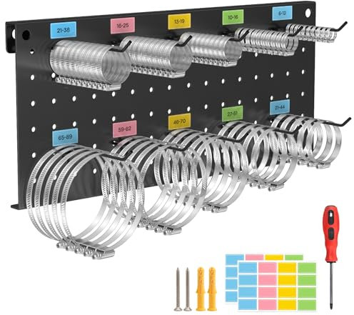 IMAYCC 99Pcs Kit de Support Mural de Colliers de Serrage Inox avec Support et Tournevis,Assortiment Colliers de Serrage Tuyaux Réglable Set Collier Durite pour Piscine Jardin-10 Tailles 6MM-89MM