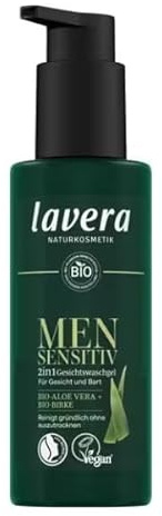 lavera Men sensitiv 2in1 Gesichtswaschgel - feuchtigkeitsspendend - Reinigung ohne Austrocknen - für empfindliche Haut - vegan - Naturkosmetik - 150 ml