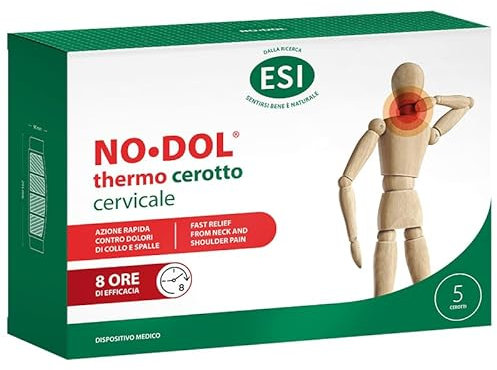 ESI, No-Dol Thermo Cerotti Riscaldanti Cervicale, Allevia i Fastidi Reumatici e Muscolari, Fonte di Calore di Origine Naturale Senza Farmaci, Sollievo Fino a 8 Ore, Senza Coloranti e Parabeni, 5 Pezzi
