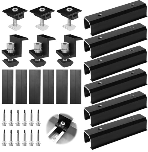 Balkonkraftwerk Halterung, Solarmodul Halterung Kit mit 12CM U-förmige Schiene + Verstellbare Klemme für 30-35MM Dicke Module, Befestigung Solarmodul für Flachdach Trapezblech Blechdach