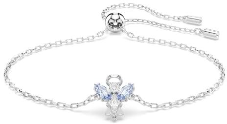 Swarovski Magic Armband, Rhodiniertes Damenarmband mit Engel-Motiv aus Grau-blauem Zirkonia und Kugelschiebeverschluss, Armbandlänge: 24 cm, Motivgröße: 1.1 x 1 cm