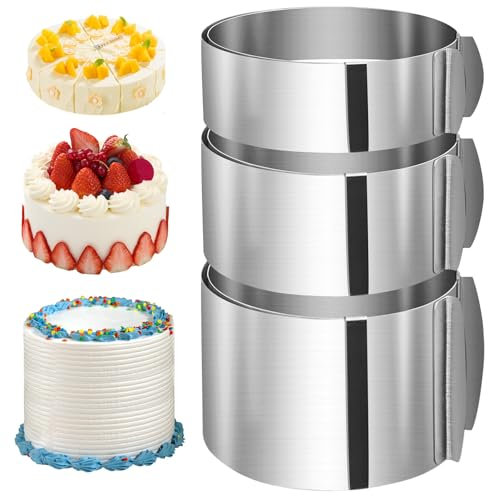 PORFOYO 3 Stück Tortenring Verstellbar Hoch 5cm, 8cm, 10cm, Edelstahl Backring Verstellbar Breite 16-30 cm, Backrahmen Rund, Stabile Tortenform, Kuchenring Rund Verstellbar Zum Backen Und Dekorieren