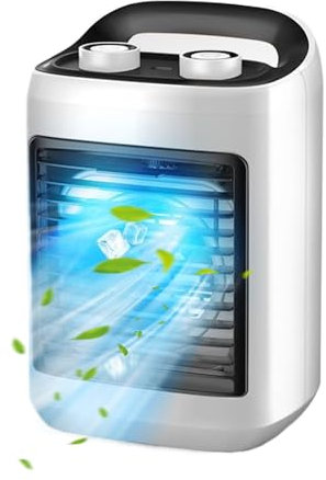 Aire acondicionado personal: enfriador evaporativo, accesorio recargable | Opción de ventilador de cuello portátil con duración de batería larga, operación tranquila comodidad sin ruido, flexibilidad