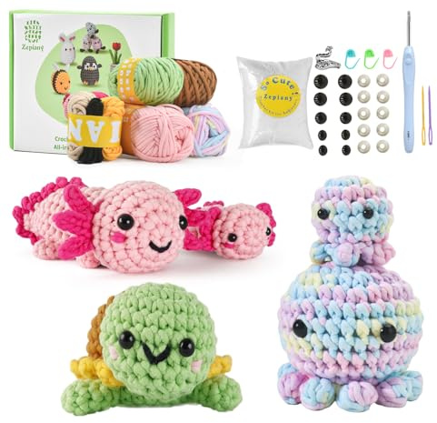 Crochet Kit for Beginners,Amigurumi Crochet Animal Kit,Crochet Starter Kit Step-by-Step Video Tutorials,Crochet Starter Kit,Crocheting Kit-Octopus,Turtle,Hexagonal Dragon