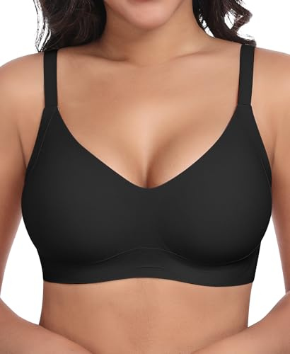 Ganado Wireless Jelly Bras for Women Seamless Non Wired Gel Push Up Bra Padded Full Coverage T Shirt Bra Comfort Bras Black, 3XL