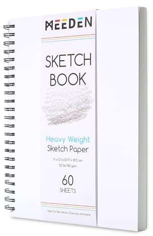 MEEDEN Skizzenbuch 22.9x30.5cm: Zeichenblock 180g/m² Spiralgebundenes Skizzenblock mit DIY-Einband für Erwachsene Künstler - 60 Blatt Dickes Skizzenpapier Sketchbook Pad zum Skizzieren Illustration