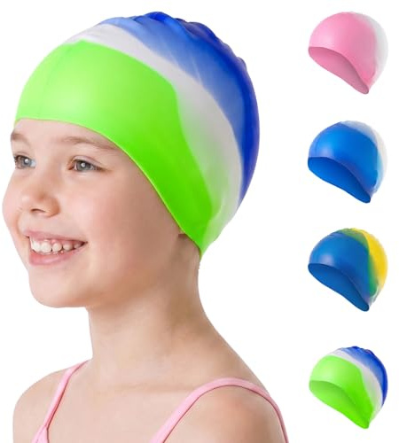 OSDUE Silicone Swimming Caps for Kids, Swim Hats for Boys Girls 4–12 Years, Anti-Slip, Stretchable, Waterproof No Pull Hairs Swimming Hat Swim Cap for Long and Short Hair