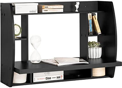 SoBuy Mesa de Ordenador Armario de Pared, Mesa de Escritorio de la Computadora Tabla, Negro, FWT18-SCH, ES