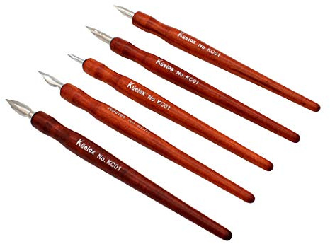 Hillento Comic Dip Pen Set, 5 Holz Stift Handler Künstler Cartoon Stift Set Kalligraphie Dip Stifte mit 5 Federn - ideal für Manga/Comic/Kalligraphie/Wort Kunst/Federzeichnung