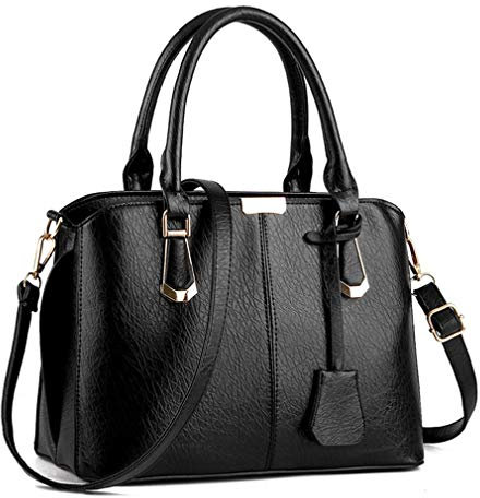 Pahajim Handtasche Damen Umhängetasche PU Ledertasche Tote Bag Damen Schultertaschen Mode Frauen Taschen mit Anhänger Messenger Tasche für Arbeit Einkaufen Party Reisen(Schwarz)
