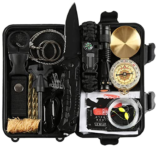Lixada Kit de Survie d'urgence, 27 en 1 Multifunctional Survival Kit de Survie et de Secours en Plein air Multi-Outils extérieur Fournitures de Premiers Soins pour Le Camping Randonnée Chasse Pêche