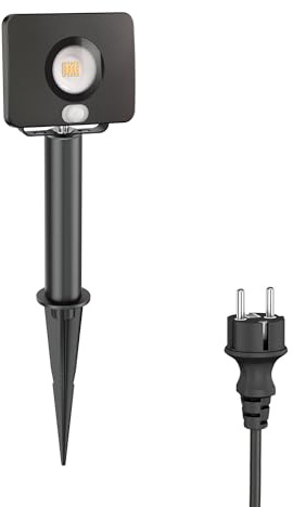 ledscom.de LED trädgårdspotlight Wega med jordspett och 15cm bas för utomhusbruk med rörelsedetektor, svart, 10.837W, 944lm, varmvit