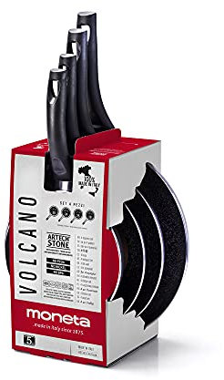 Moneta Volcano - Juego de 4 sartenes, 45,7 cm, 28 cm, efecto piedra, color negro