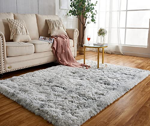 Achiiso Flauschiger Teppich,Grau Kleine Hochflorteppich,Teppich Wohnzimmer Weicher Anti-Rutsch Schlafzimmer Teppiche (Hellgrau,60 * 120 cm)