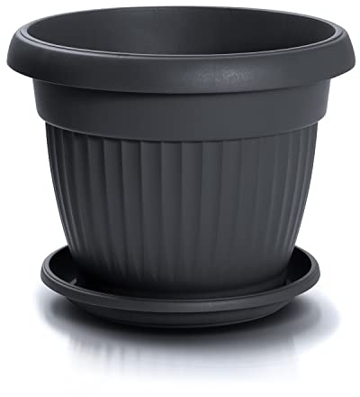 Pot avec soucoupe pour plantes fleurs fleurs DCE50-POD41 TERRA Grand rond Ø 50 cm intérieur extérieur noir 38 litres Ø 50 x 39 cm design classique jardinière en plastique pour balcon gris anthracite