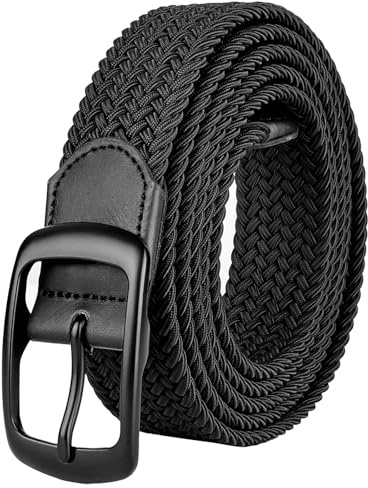 Awlyfm - Cintura intrecciata da uomo, cintura elastica in tessuto, 120-180 cm, nero, marrone, Nero , 160cm für taille 53-56 Inch