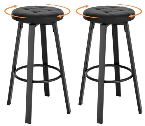 WOLTU Barhocker 2er Set, mit drehbarem Sitz Φ 35,5 cm, gepolsterer Hocker mit Kunstleder-Bezug, Fußstütze, Sitzhocker für Bar Küchen Arbeitszimmer, 120 kg belastbar, Anthrazit, BH330an-2