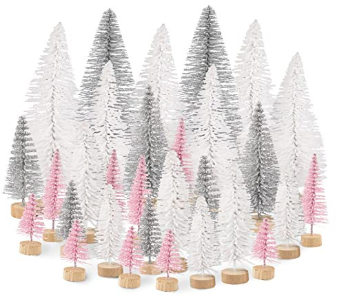 BETESSIN 30 Stück Miniatur Weihnachtsbäume Künstlich - Glitzer Christbaum in 4 Großen und 3 Farben - Kleinem Tannenbaum für Weihnachtsdeko, Tischdeko, DIY, Schaufenster usw. - 4.5/6.5/8.5/12.5cm