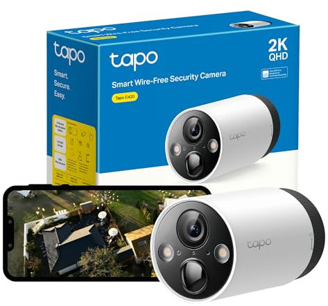 Tapo Smart Wire-Free Security outdoor Camera, IP65 Weatherproof, Full-Colour Night Vision, Rechargeable Battery, 2K QHD, AI Detection, Works with Alexa&Google Home, no hub provided C420