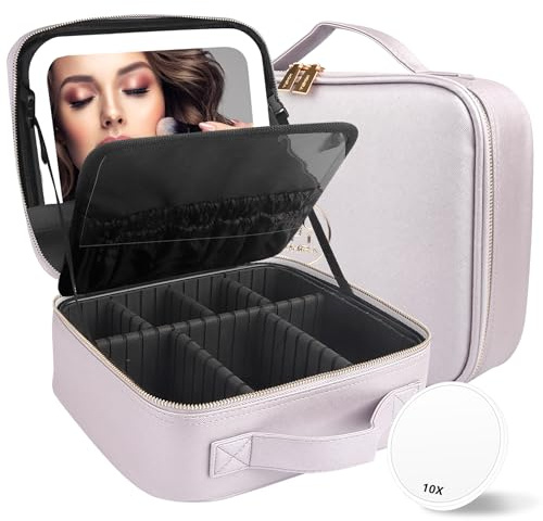 MOMIRA Borsa da viaggio per trucchi da viaggio Borsa organizer per trucchi con grande specchio illuminato 3 scenari di colore luminosità regolabile, custodia da viaggio impermeabile, grande custodia