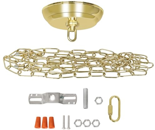 Eumyviv 10 Feet Heavy Duty Gold Chain with 5 Light Canopy Kit for Chandelier, Swag Light Kit Light Fixture Mounting Bracket for Hanging Light,L0019