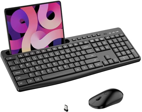 Acebaff Kabellose Tastatur und Maus, 2,4 G, leise, kabellose Computer-Tastatur mit Handy-Tablet-Halterung, leise Maus, 11 Tastenkombinationen, kompatibel mit PC, MacBook, Windows